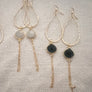 Megen Gabrielle Jewelry | gemstone drop and chain tassel earrings. tassel earrings, gemstone dangle drop earrings. earrings with tassel. multi gemstone drop earrings, large gemstone drop hoop earrings. large gemstone drop earrings gold. natural stone drop earrings. crystal drop earrings. drop gemstone, 14k gold fill gemstone earrings. sterling silver gemstone earrings. elegant earrings for women. dressy earrings for women. special occasion earrings for women. fancy earrings for ladies.