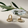 Megen Gabrielle Jewelry | 18K gold filled rectangle earrings. gold filled huggie earrings. simple diamond hoop earrings. gold filled diamond earrings. gold cz hoop earrings