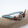 Single layer beaded wrap bracelet with turquoise beads and silver button closure Megen Gabrielle Jewelry, turquoise beaded wrap bracelet, turquoise bracelet, natural turquoise, real turquoise, beaded bracelet, handmade bracelet,