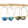 Megen Gabrielle Jewelry | 14K gold fill earrings, abalone earrings, abalone drop hoops, abalone hoop earrings, abalone earrings with 14K gold fill. drop hoop earrings. dangle earrings, labradorite hoop, moonstone