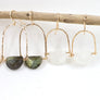 Megen Gabrielle Jewelry | 14K gold fill earrings, abalone earrings, abalone drop hoops, abalone hoop earrings, abalone earrings with 14K gold fill. drop hoop earrings. dangle earrings, labradorite hoop, moonstone