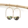 Megen Gabrielle Jewelry | 14K gold fill earrings, abalone earrings, abalone drop hoops, abalone hoop earrings, abalone earrings with 14K gold fill. drop hoop earrings. dangle earrings, labradorite hoop, moonstone