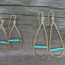 Megen Gabrielle Jewelry | Turquoise paradise hoops, gold hoods with turquoise beaded bar across the middle. 14K gold fill, real turquoise.