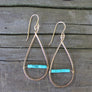 Megen Gabrielle Jewelry | Turquoise paradise hoops, gold hoods with turquoise beaded bar across the middle. 14K gold fill, real turquoise.