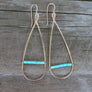 Megen Gabrielle Jewelry | Turquoise paradise hoops, gold hoods with turquoise beaded bar across the middle. 14K gold fill, real turquoise.