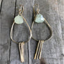 Megen Gabrielle Jewelry | Aquamarine Tassel Earrings. Tear drop hoop earrings with tassels and blue/ green stones