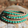 Megen Gabrielle Jewelry | beaded leather wrap bracelet. wrap bracelet. beaded wrap bracelet. real leather wrap bracelet. turquoise beaded wrap bracelet. turquoise bracelet. handmade wrap bracelet. handmade beaded wrap bracelet.