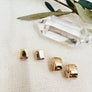 Megen Gabrielle Jewelry | 18K gold filled huggie earrings. huggie hoop earrings. simple huggie earrings. everyday earrings. Gold filled huggie earrings. circle huggie earings, square huggie earrings. comfortable earrings, every day wear.