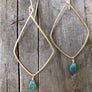 Megen Gabrielle Jewelry | Diamond shaped hoop earrings in 14k gold fill with Chrysocolla or Peachy Pink Rhodonite drop stone.