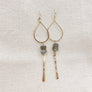Megen Gabrielle Jewelry | labradorite jewelry, 14k gold fill jewelry. dangle earrings. 14K gold fill earrings. sparkly earrings. Labradorite stone jewelry, natural stone jewelry. Labradorite drop hoop earrings. labradorite hoop earrings. Gold filled labradorite hoop earrings. gold labradorite hoop earrings. gold earrings with labradorite.