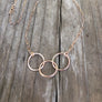 Megen Gabrielle Jewelry | circles necklace, chain and pendaendt circle necklace. 14k gold fill necklace. gold necklace. family necklace. loved ones necklace. necklace. significant other necklace