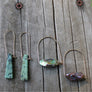 Megen Gabrielle Jewelry | Minimal gemstone hoop earrings. U- shaped hoop earrings with gemstones. Simple and minimal gemstone earrings. natural stone earrings. Gemstone hoop earrings. abalone earrings. kyanite earrings. amethyst earrings, African turquoise earrings.