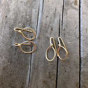 Megen Gabrielle Jewelry | Mini Tear Drop stud earrings. small stud earrings. 14K gold fill earrings. small circle 14K gold fill earrings