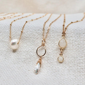 Megen Gabrielle Jewelry | Floating Pearl Necklace | Gold filled Pearl Jewelry | Handmade Pearl Jewelry | Pearl and gold pendant | Santa Cruz Handmade Jewelry 