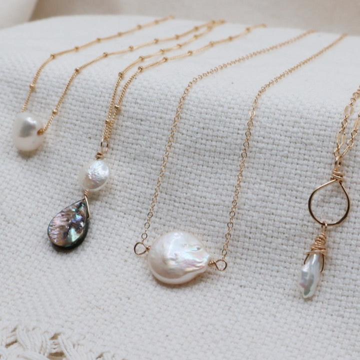 Coin Pearl Pendant Necklace | Megen Gabrielle Jewelry| Gold Fill Pearl Necklace