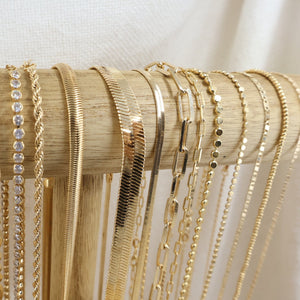 Megen Gabrielle Jewelry | 18k gold fill jewelry, 18 k gold fill paperclip chain, paperclip chain, paperclip necklace, paperclip chains, paperclip necklace for women. thick paperclip necklace, thin paperclip necklace. gold filled necklace, gold necklace, gold filled layering chain, gold layering chains