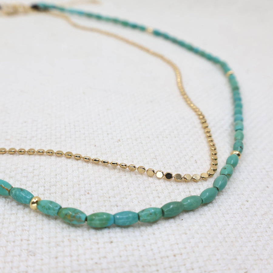 Turquoise Beaded Stone Necklace Megen Gabrielle Jewelry Megen Gabrielle Jewlery Studios, Handmade, real gemstone, Turquoise Wrap Bracelet and Necklace