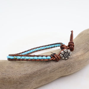 Beaded Single Wrap Leather Bracelet - Main Image