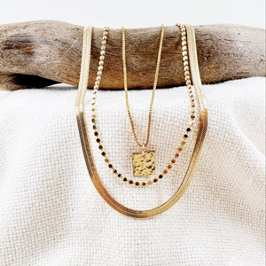 Golden Everyday Hammered Square Tag Necklace- Charm Necklace