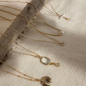 Sunburst Clear Quartz and Opal Charm Necklace- 14K GF