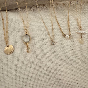 Sunburst Clear Quartz and Opal Charm Necklace- 14K GF