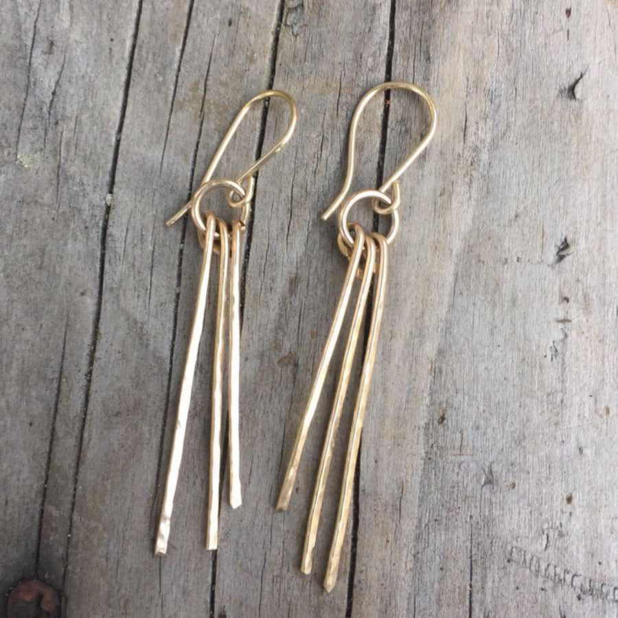 Megen Gabrielle Jewelry | metal fringe earrings, 14k gold fill earrings, fringe jewelry, metal fringe. dangle earrings. 14K gold fill fringe earrings. gold filled earrings.