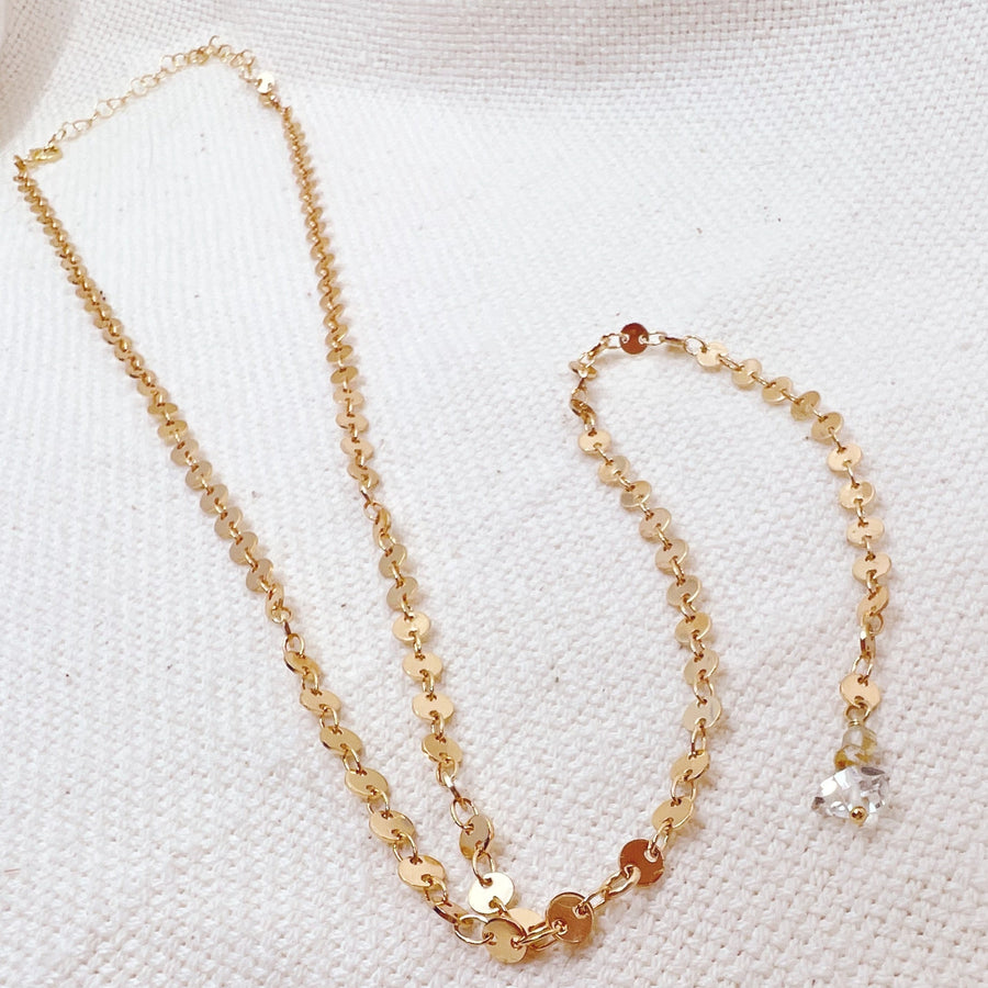 Megen Gabrielle Jewelry | 14k gold fill necklace. herkimer diamond necklace. long necklace. long chain necklace, citrine stone necklace. herkimer diamond and citrine stone necklace. 14K gold filled necklace. stone necklace. natural stone necklace. gemstone necklace.
