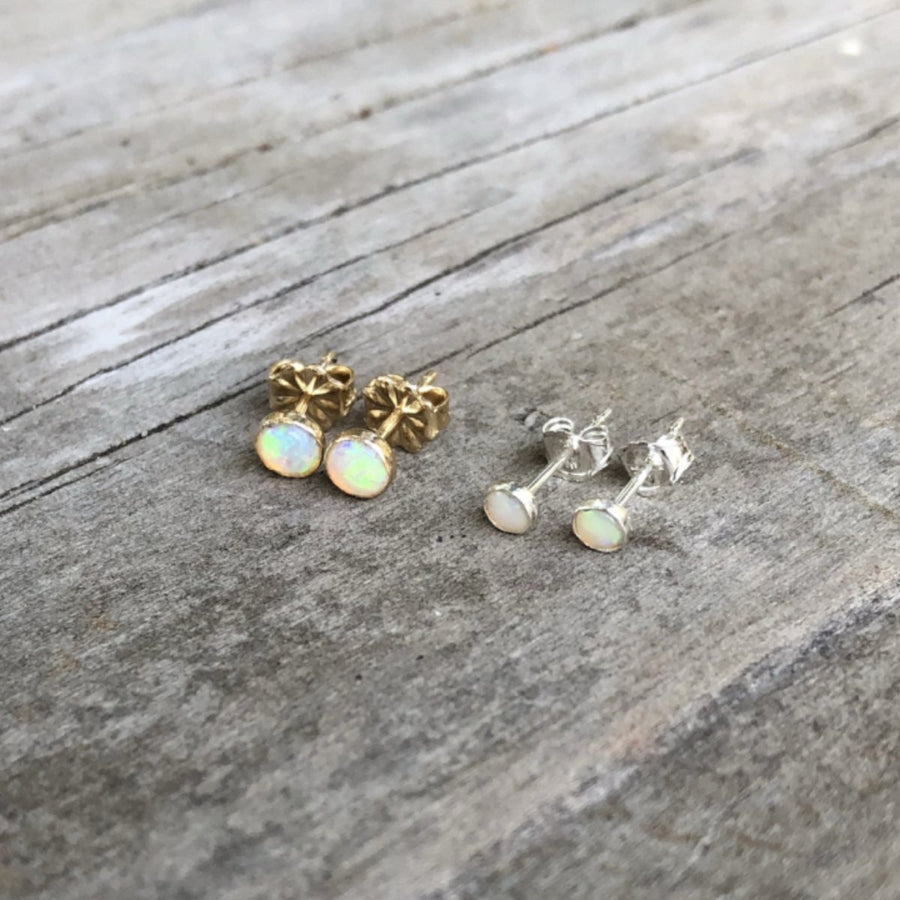 Megen Gabrielle Jewelry | 14k gold fill and sterling silver opal stud earrings, with real opal. 