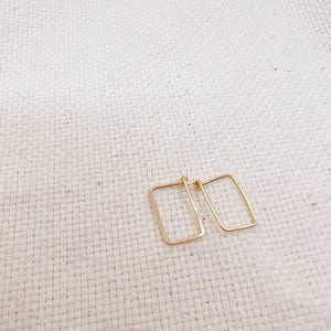 Megen Gabrielle Jewelry | 14K gold filled geometric hoops. Small geometric hoops. medium geometric hoops. Large geometric hoops. 14K gold fill, Sterling silver, 14K Rose Gold fill. Simple earrings.