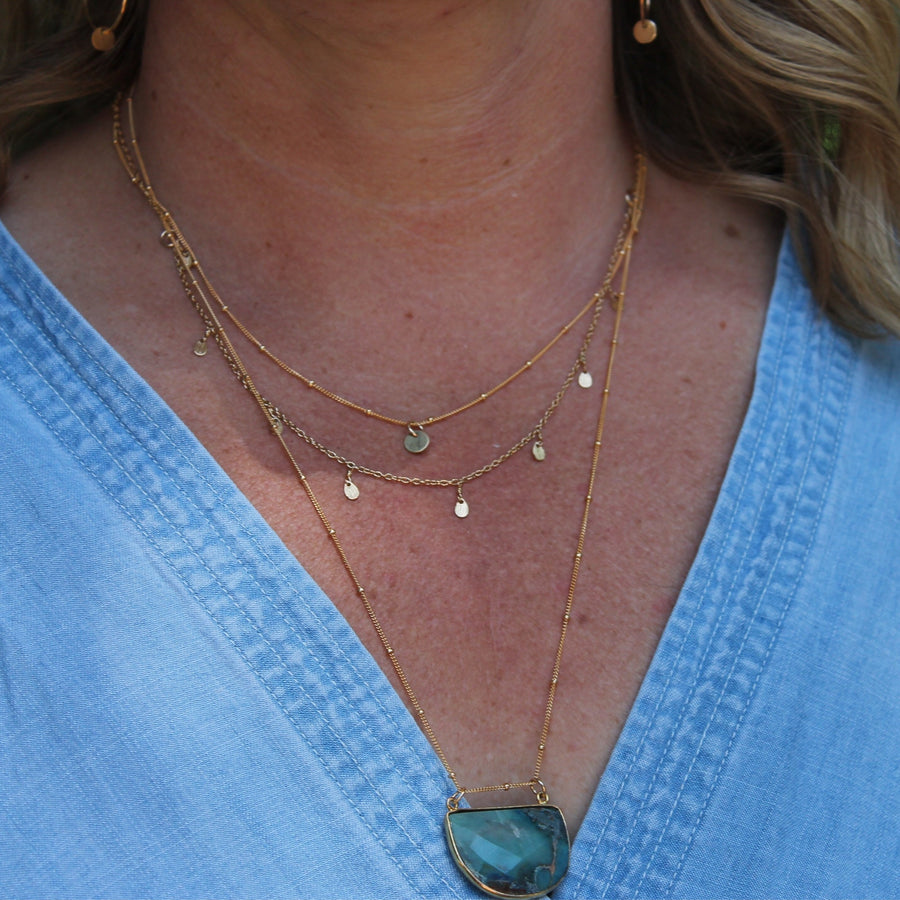 Megen Gabrielle Jewelry | Statement stone necklace chrysocolla jewelry, chrysocolla necklace, 14k gold fill necklace. dainty necklace chain 14k gold filled necklace with stone