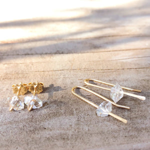 Megen Gabrielle Jewelry | Herkimer Diamond earrings. diamond earrings. Herkimer diamond and 14K gold fill earrings. gold earrings. gold and diamond earrings. gold filled post earrings