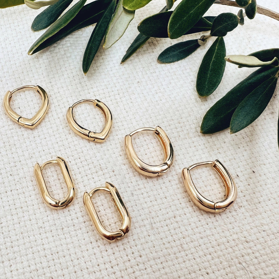 Megen Gabrielle Jewelry | 18K gold filled rectangle earrings. gold filled huggie earrings. simple rectangle earrings. gold filled rectangle earrings. gold rectangle earrings